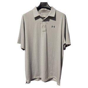 Under Armour‎ Mens 2XL Gray With Strips Athletic Heat Gear loose fit Polo Shirt